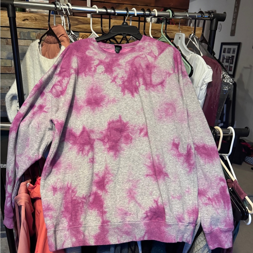 wild fable Pink and Gray Tie-Dye Crewneck Sweater